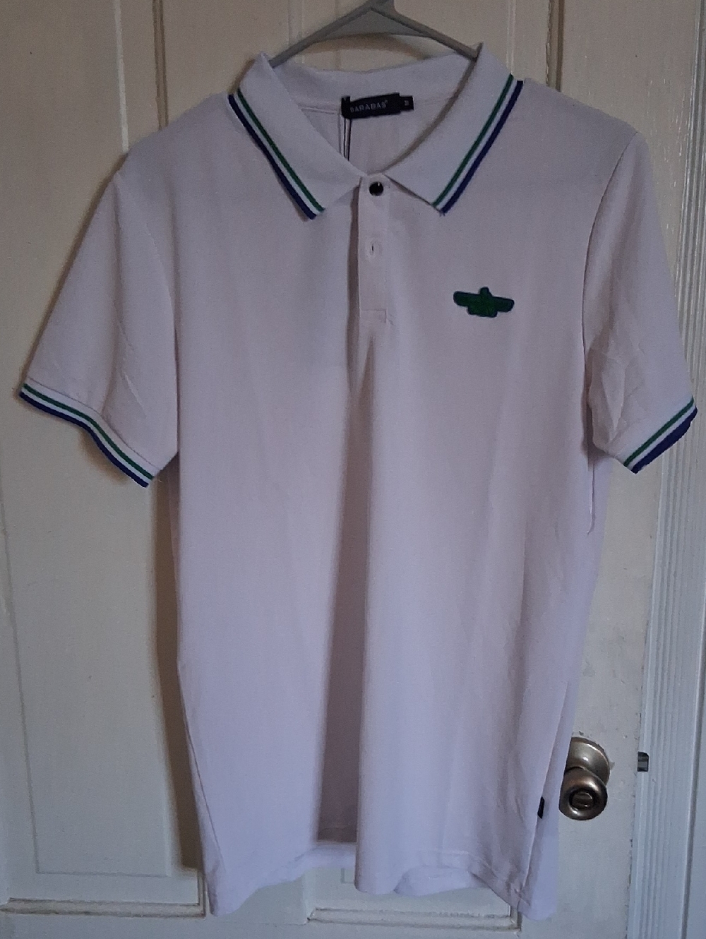 Men's White Polo Shirt with Green Accent